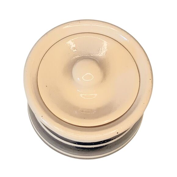 VTG  Casey Pottery Marshall TX Cream With Blue Stripe Crock Sugar Bowl W/ Lid 4” - Picture 7 of 9